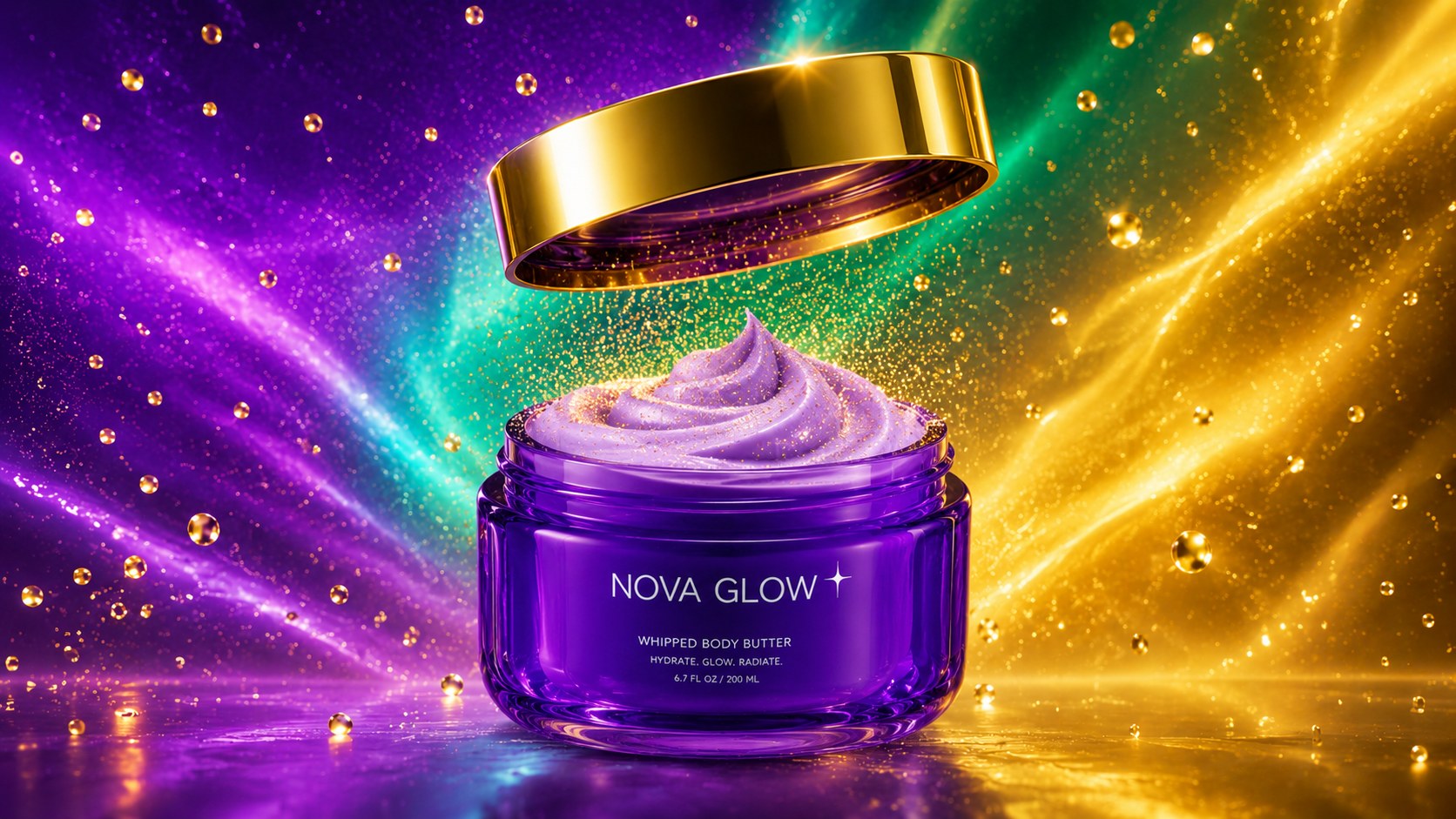 NOVA GLOW — pot ouvert, univers cosmique violet et or